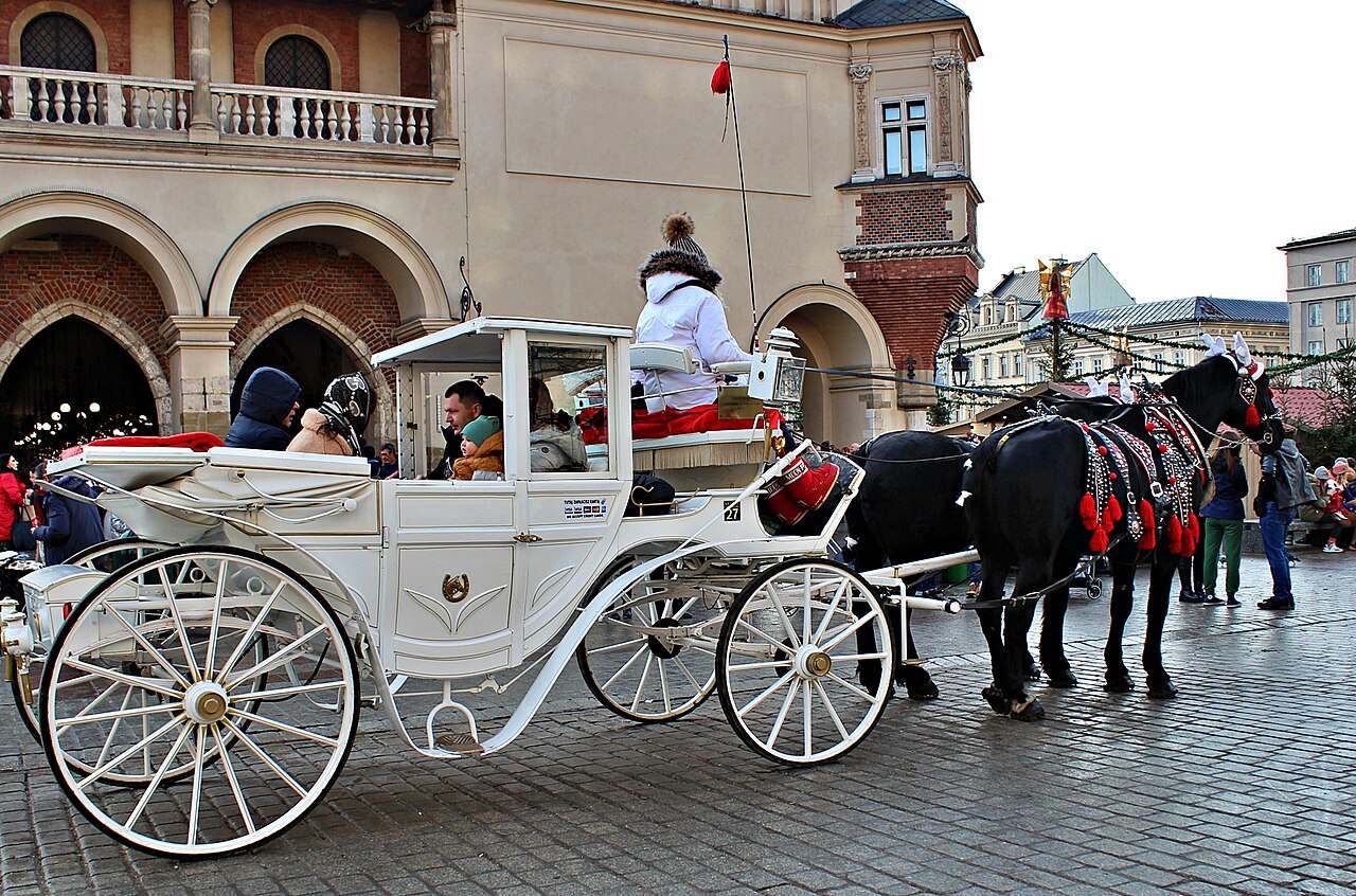 Old town street with tourists in Kraków