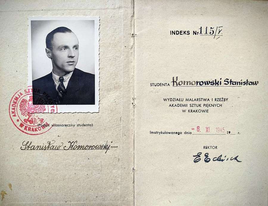 Historical 1945 student record book from the Academy of Fine Arts in Kraków