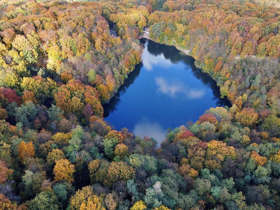 Jezioro Szmaragdowe, the Emerald Lake, in autumn colour near Szczecin