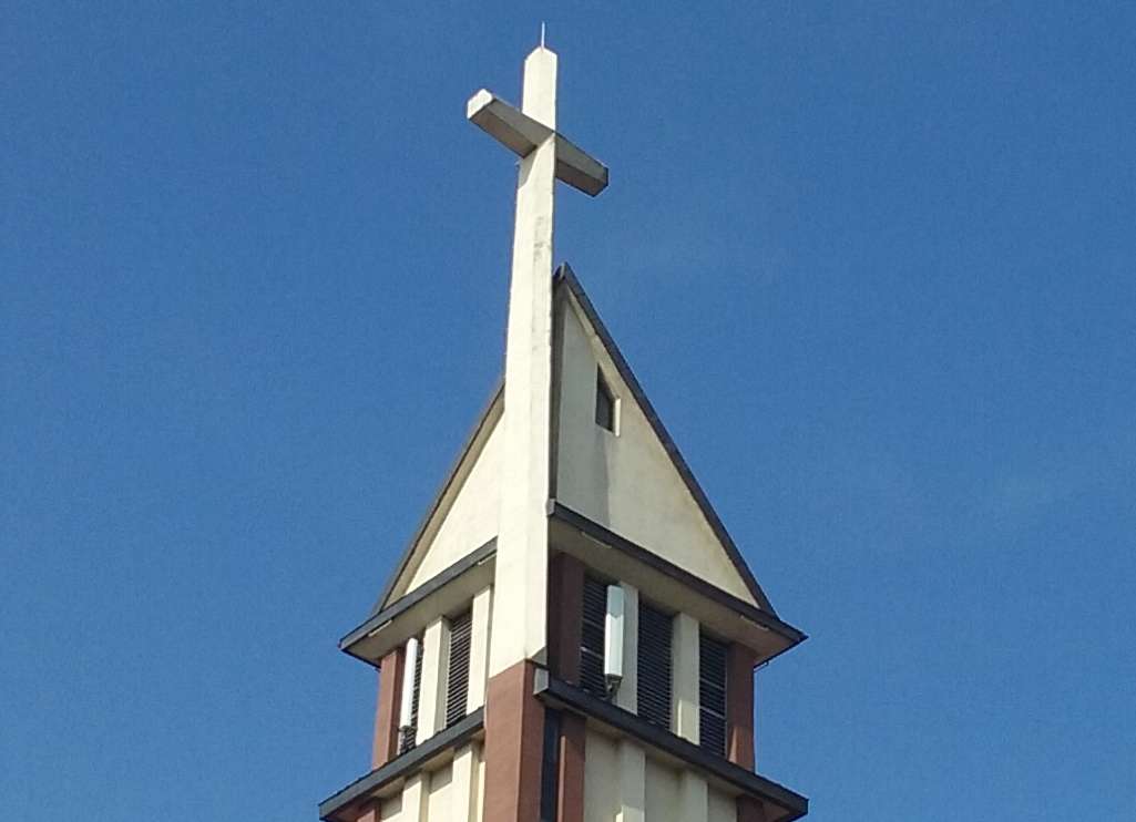 Mobile phone transmitter on a church tower in Tomaszów Mazowiecki