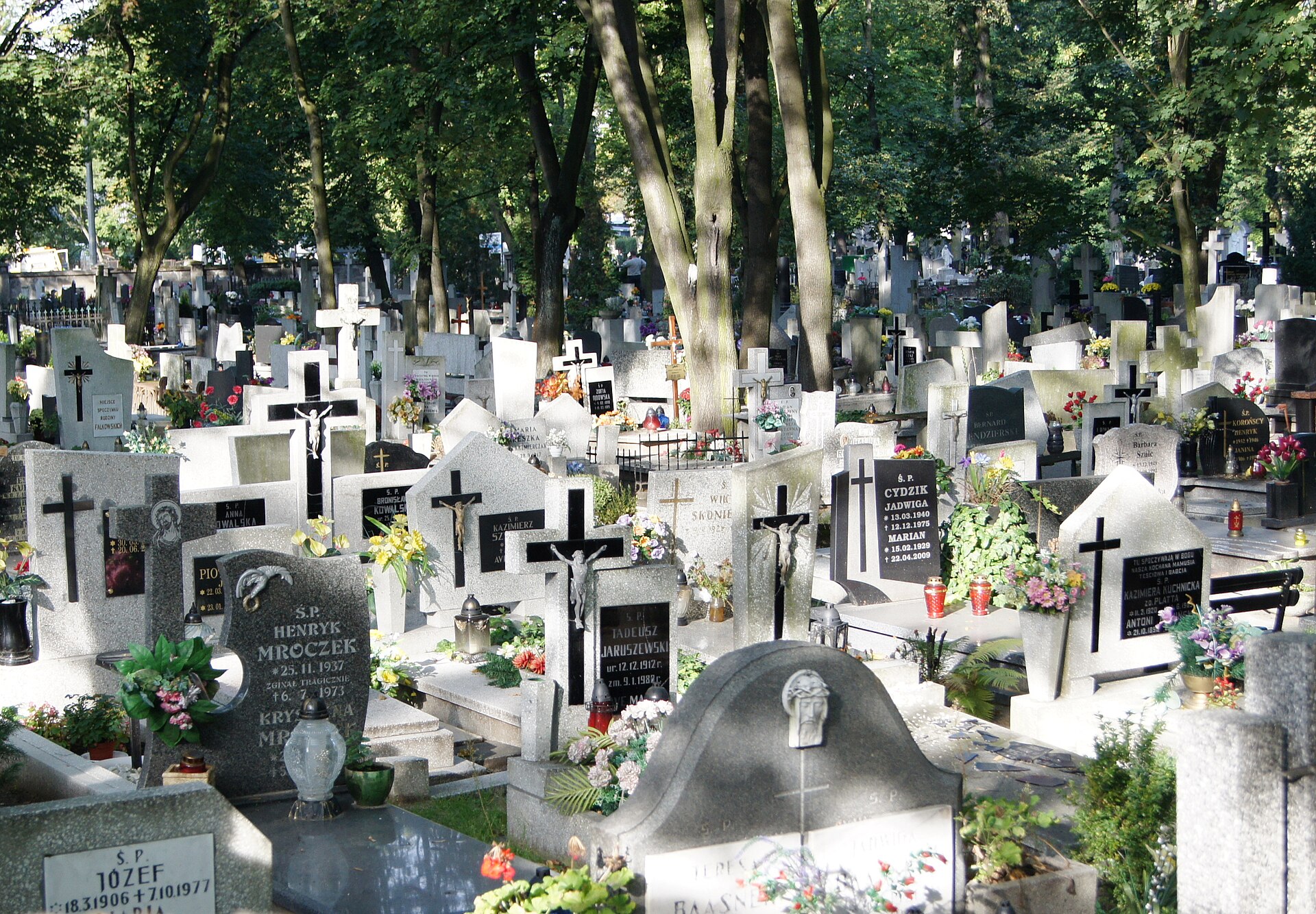 Graves decorated with flowers and lanterns at the St Jacob cemetery on Antczaka street in Torun