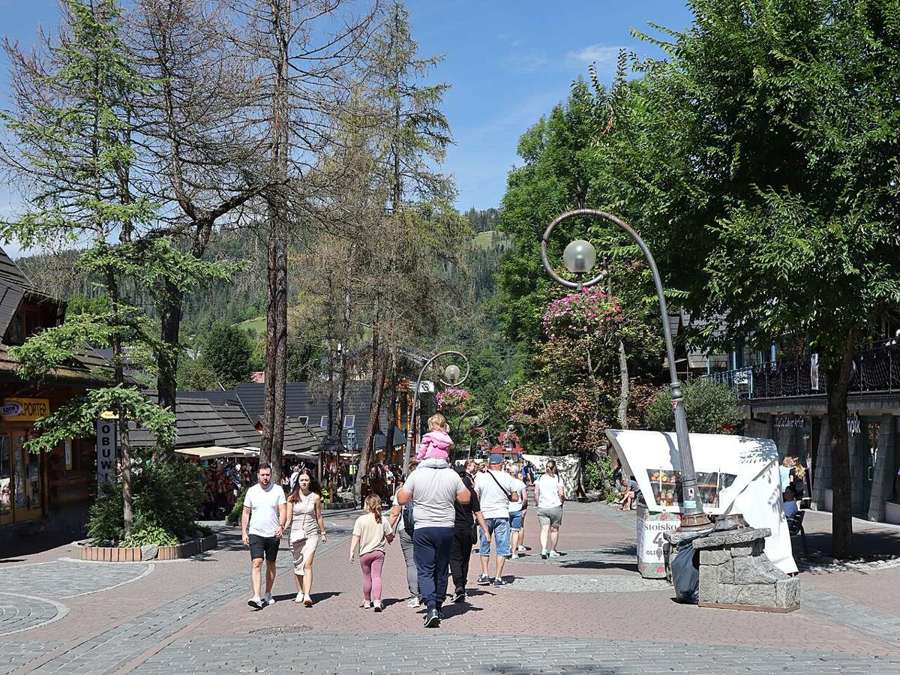 Tourists walking along Krupówki street in Zakopane