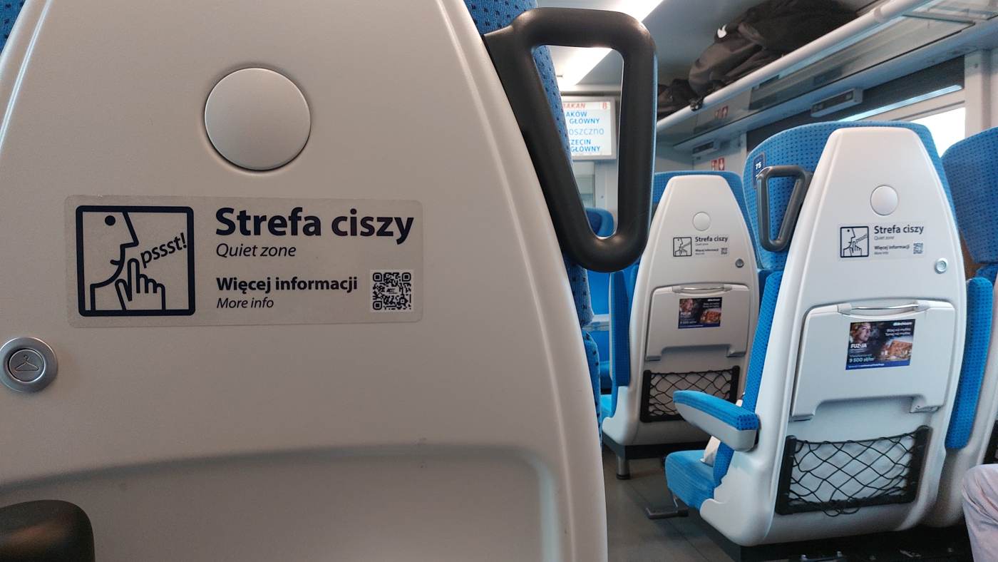 A quiet zone sign on a PKP Intercity train