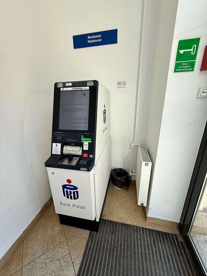 A PKO Bank Polski ATM inside a Warsaw bank branch