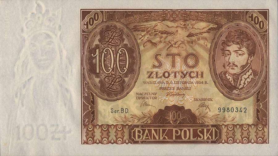 Polish 100 zloty banknote from 1934