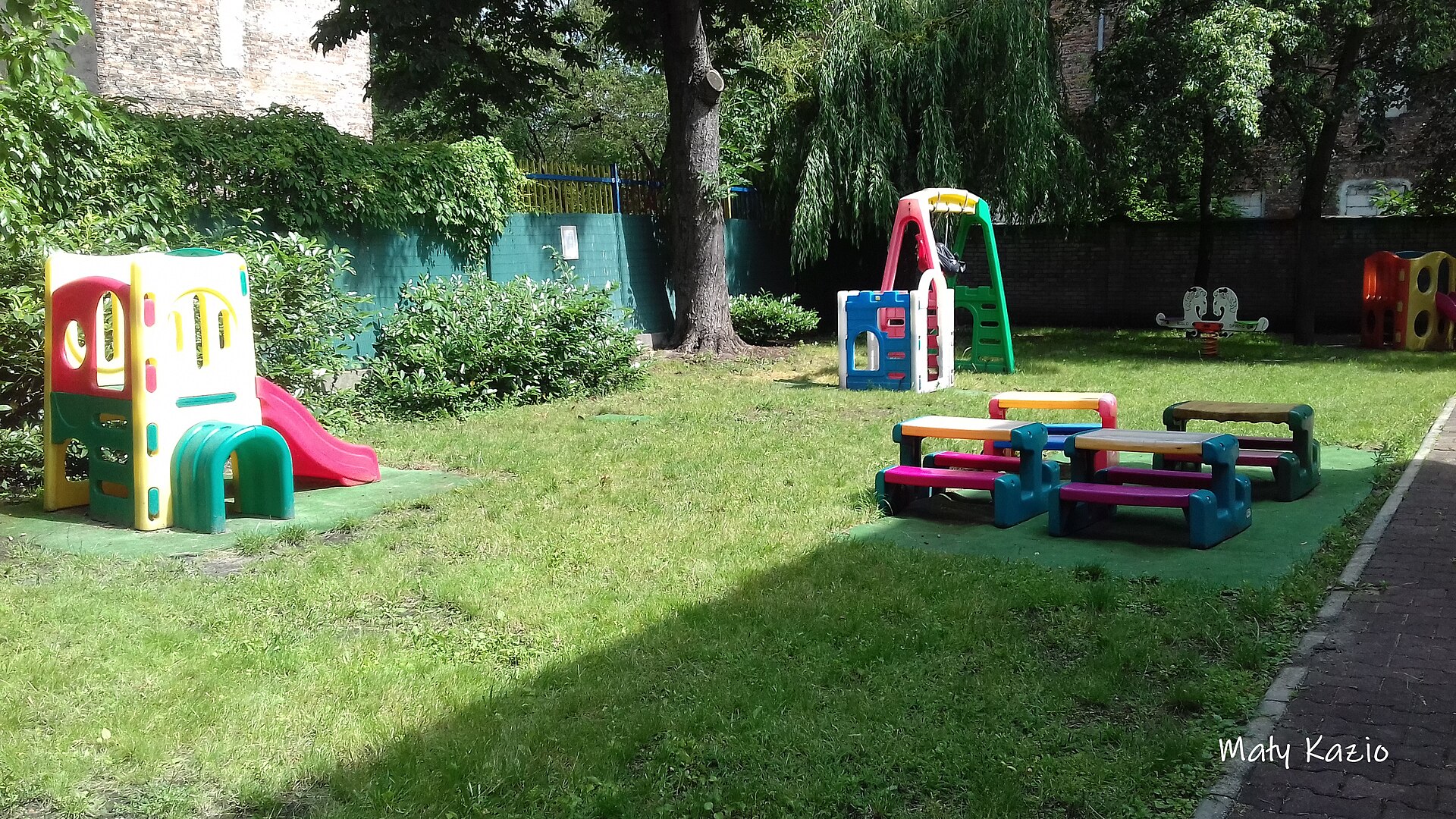 Colourful playground of municipal nursery number 13 in Warsaw
