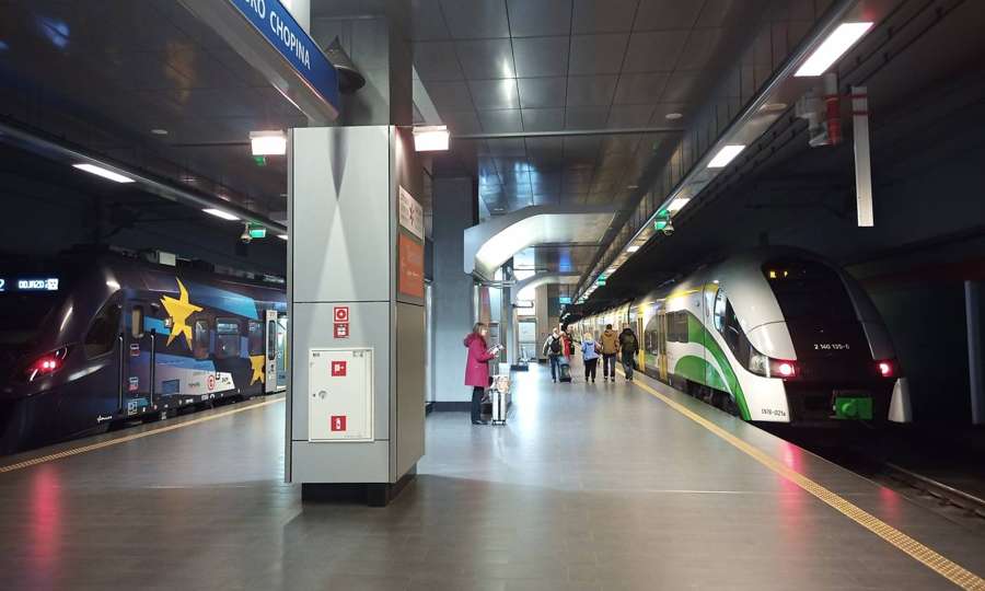 The underground railway station at Warsaw Chopin Airport