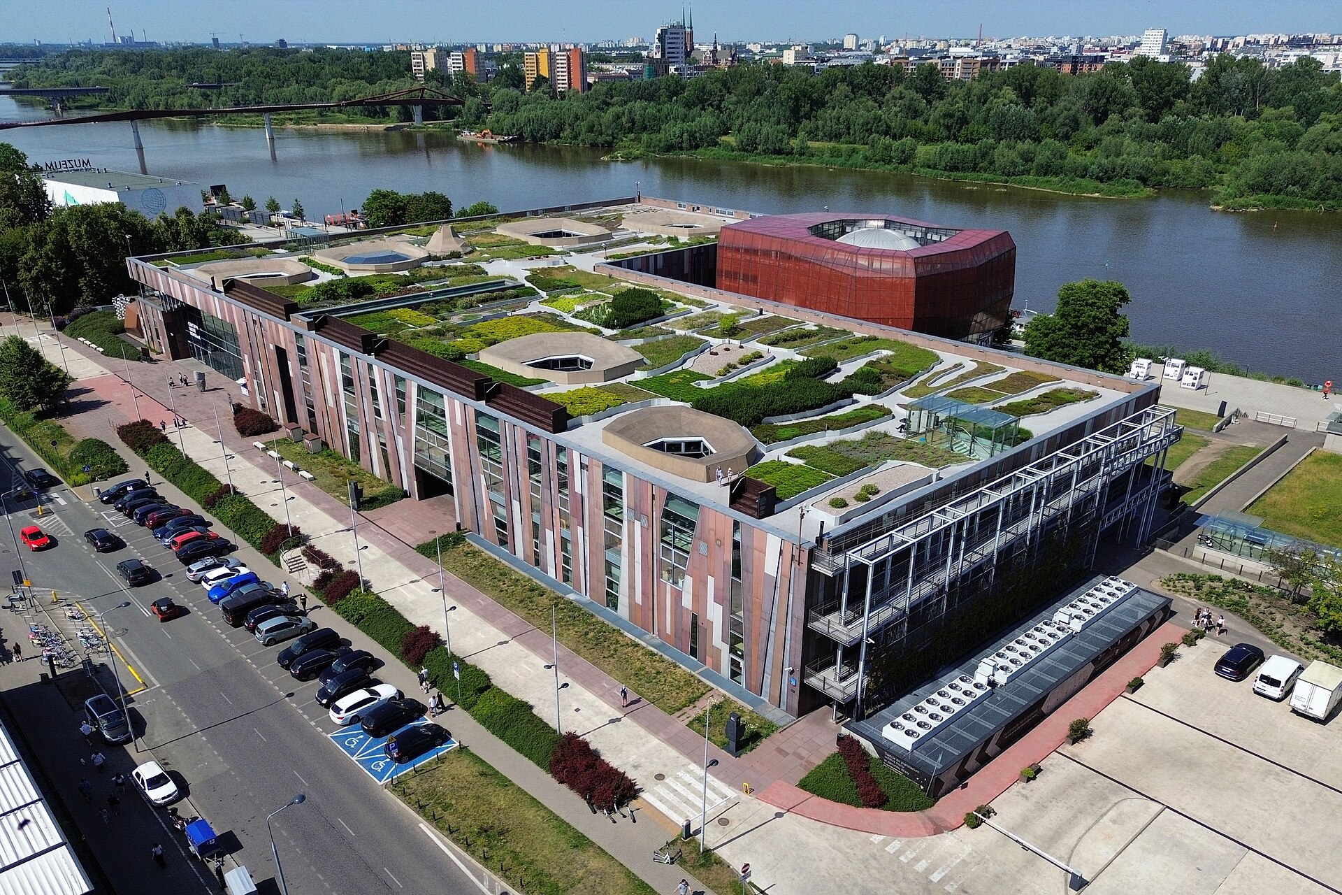 The Copernicus Science Centre on the Vistula bank in Warsaw, seen from the air