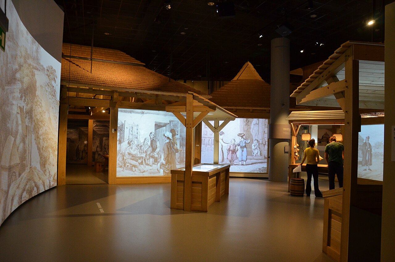 Inside the POLIN Museum core exhibition with its wooden town structures