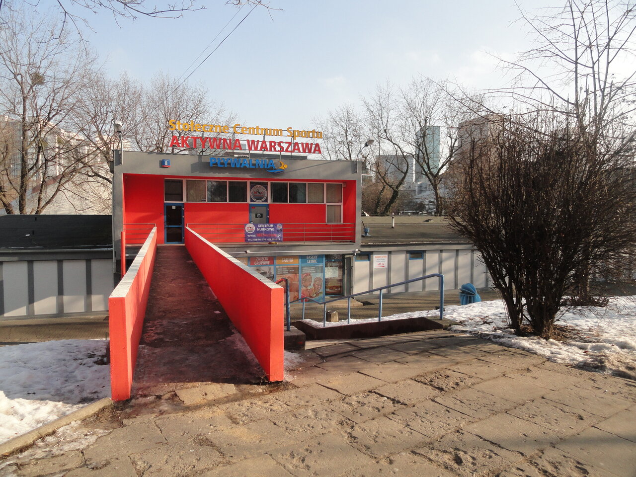 Entrance to the Aktywna Warszawa city swimming pool on Inflancka street in Warsaw
