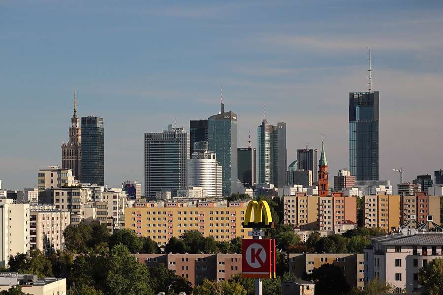 Warsaw skyline with modern office towers