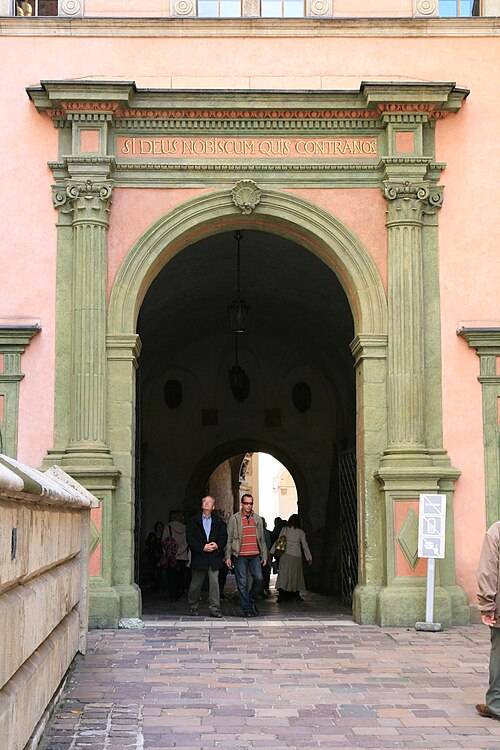 The historic Berrecci gate leading towards Wawel Castle's inner courtyard