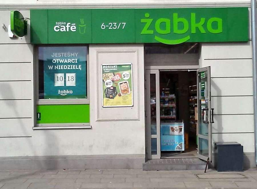 A Żabka convenience store on a street in Tomaszów Mazowiecki, Poland