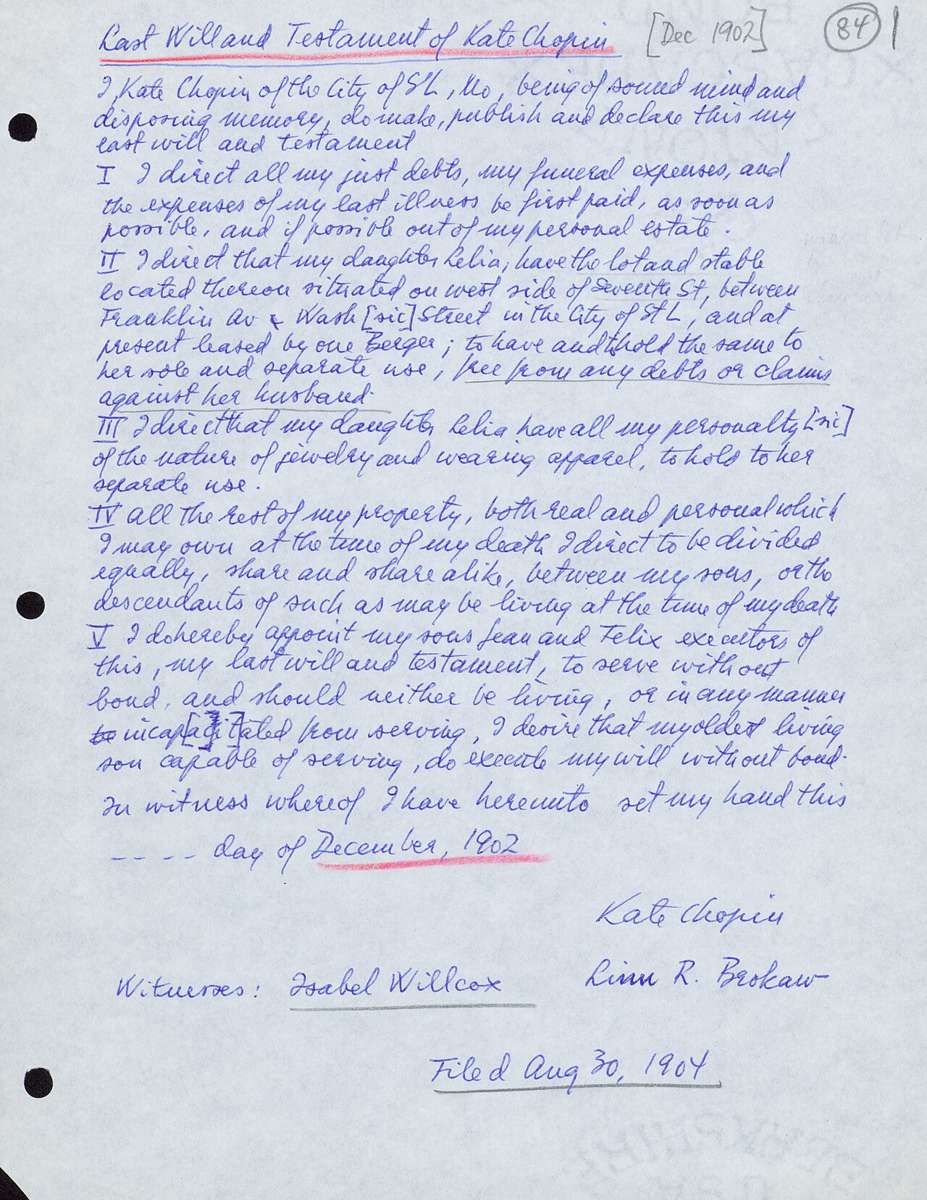 Handwritten will from 1902, illustrative