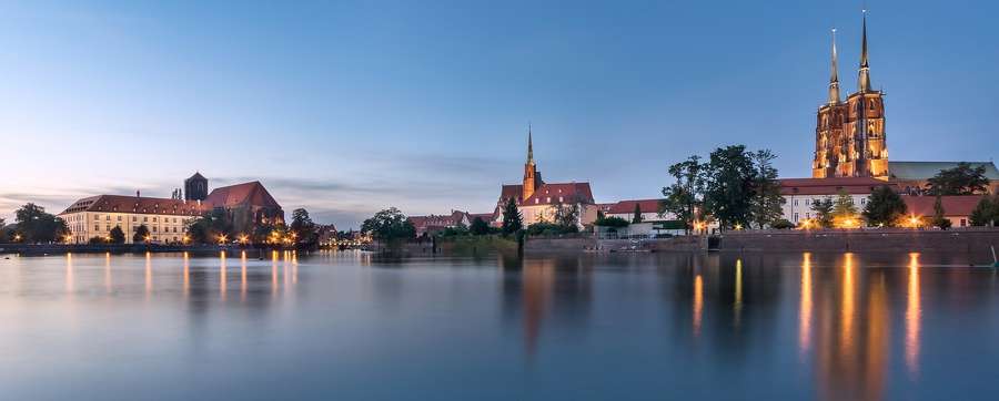 Ostrów Tumski, Wrocław's cathedral island, at dusk