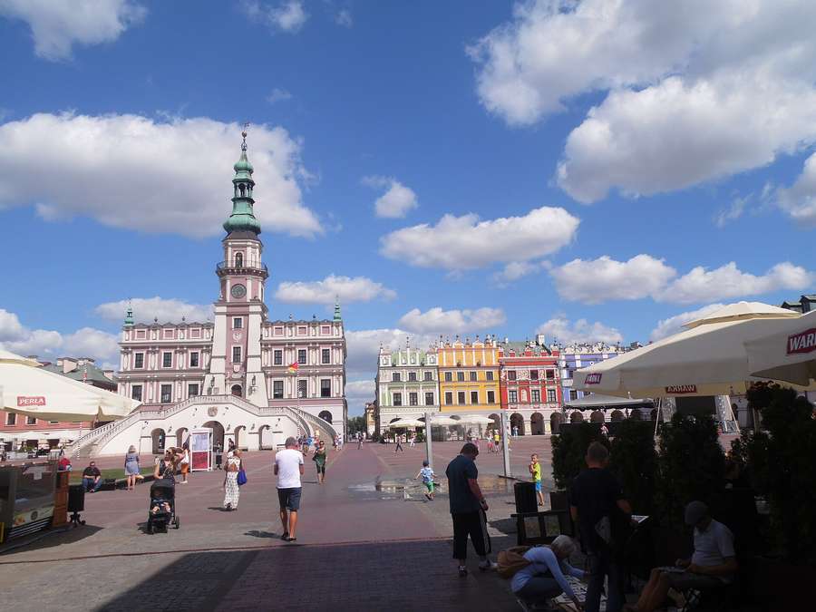 Zamosc Great Market with the town hall and Armenian houses