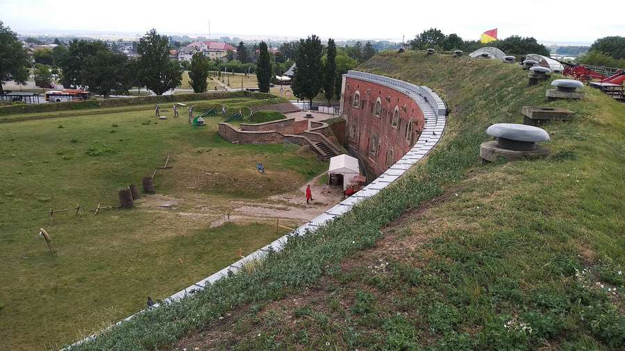 The red-brick casemates and viewing terrace of Bastion VII, part of Zamość fortress