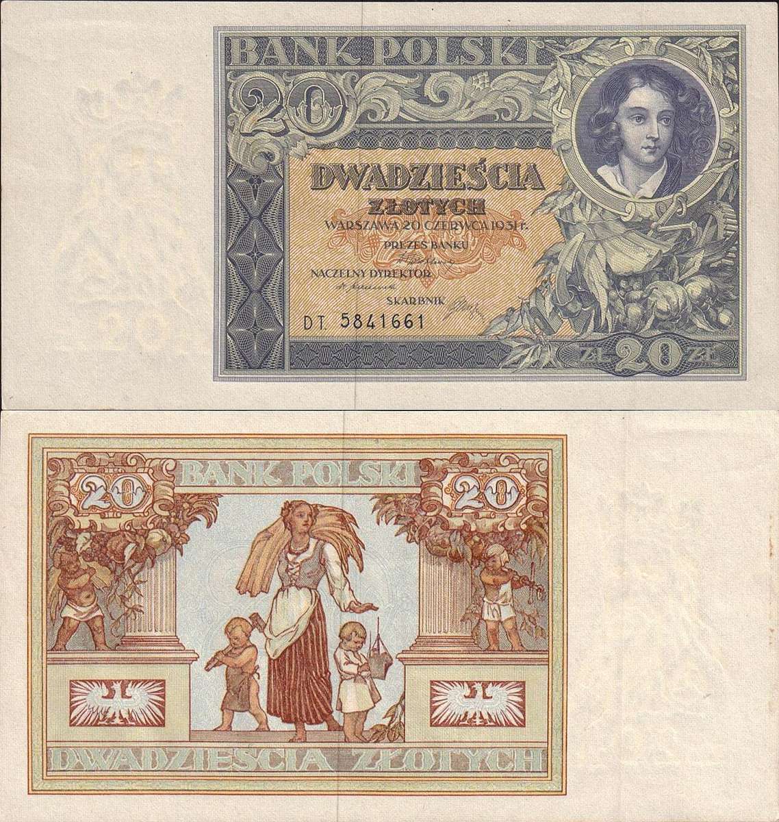 A 20 zloty banknote of 1931, illustrative image of Polish money