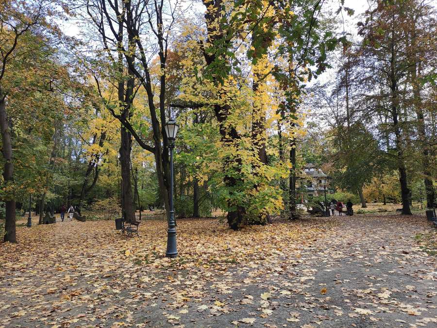 An autumn path through the park by the Chinese House in Żywiec